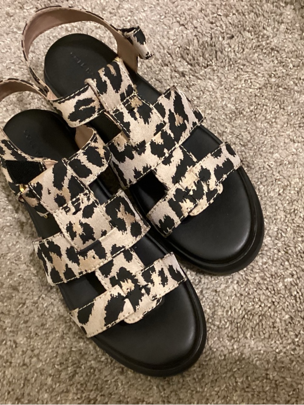 Cole Haan Leopard Print Strappy Sandal - Black & Beige